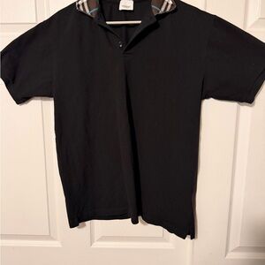 Burberry Black Polo with Brown Plaid Collar